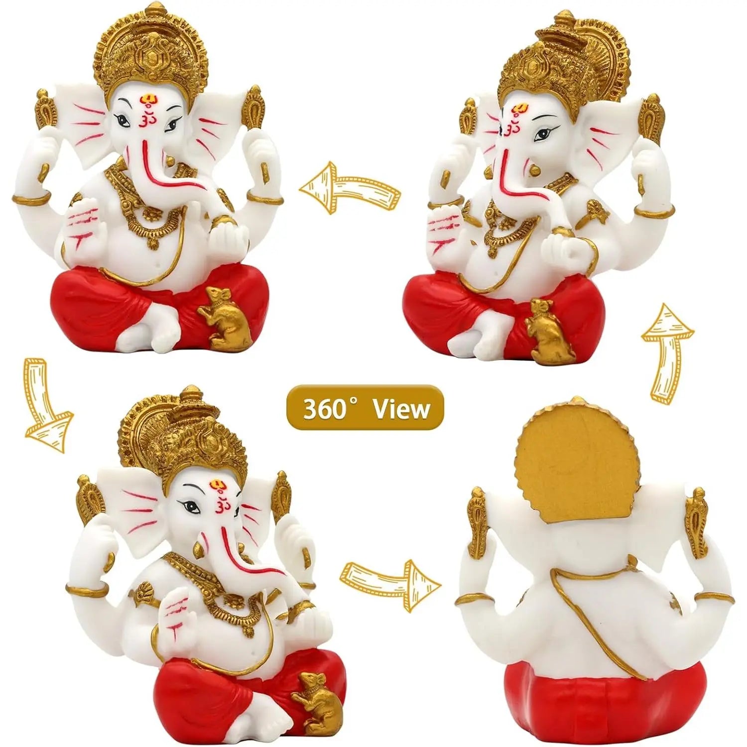 Alikiki Lord Ganesha Idol Statue - 5.6" Poly Stone Ganpati Murti for Diwali, Home Mandir, Temple Altar, and Puja Decor