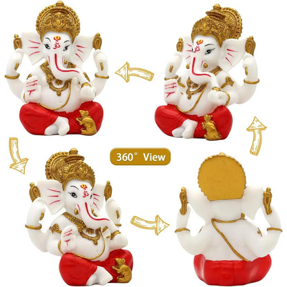 Alikiki Lord Ganesha Idol Statue - 5.6" Poly Stone Ganpati Murti for Diwali, Home Mandir, Temple Altar, and Puja Decor