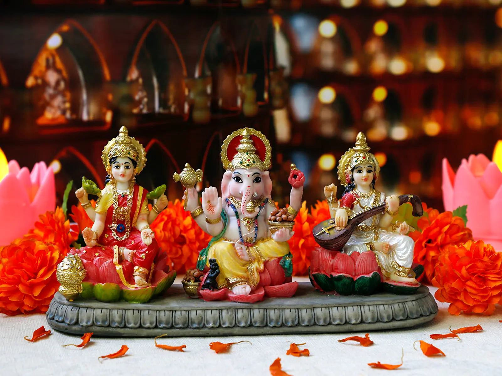 Alikiki India Laxmi Ganesh Saraswati Statue - 3.9” Hindu Idol Figurine for Diwali Gifts and Home/Office Decoration
