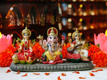 Alikiki India Laxmi Ganesh Saraswati Statue - 3.9” Hindu Idol Figurine for Diwali Gifts and Home/Office Decoration