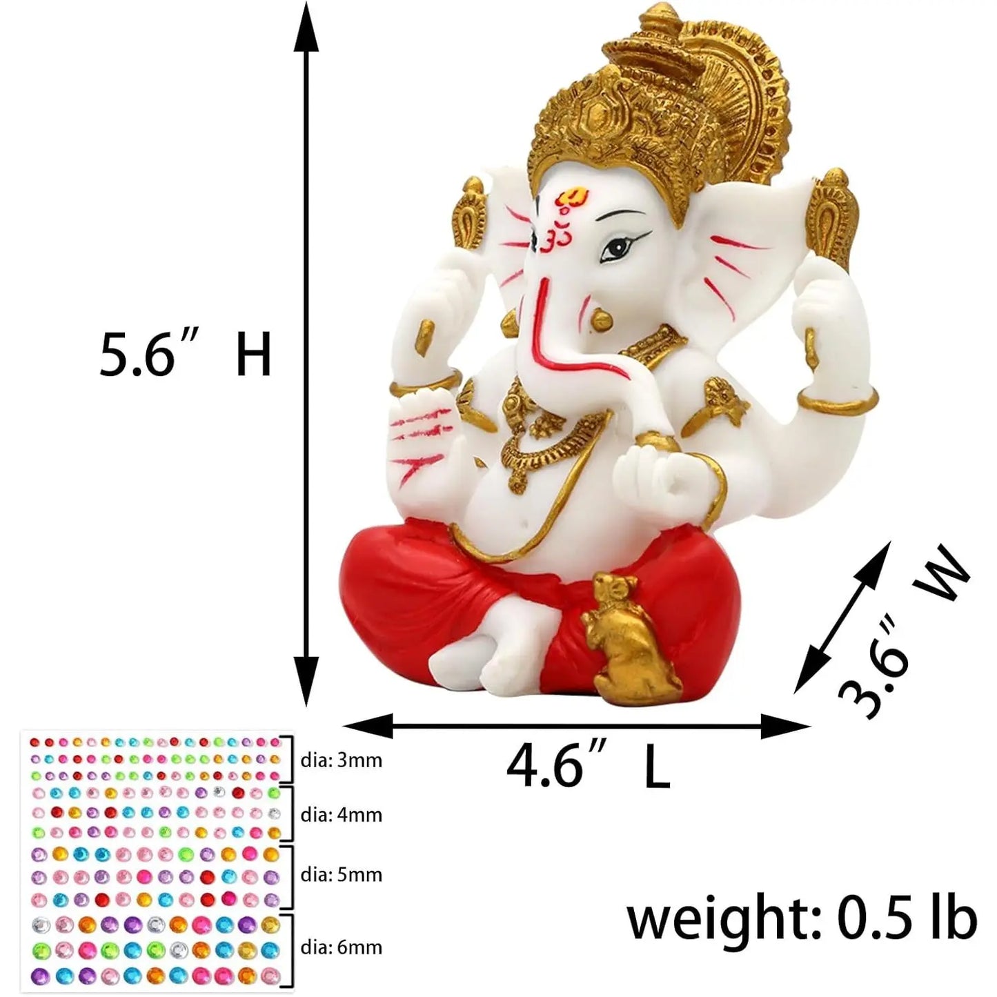 Alikiki Lord Ganesha Idol Statue - 5.6" Poly Stone Ganpati Murti for Diwali, Home Mandir, Temple Altar, and Puja Decor