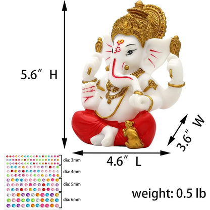 Alikiki Lord Ganesha Idol Statue - 5.6" Poly Stone Ganpati Murti for Diwali, Home Mandir, Temple Altar, and Puja Decor