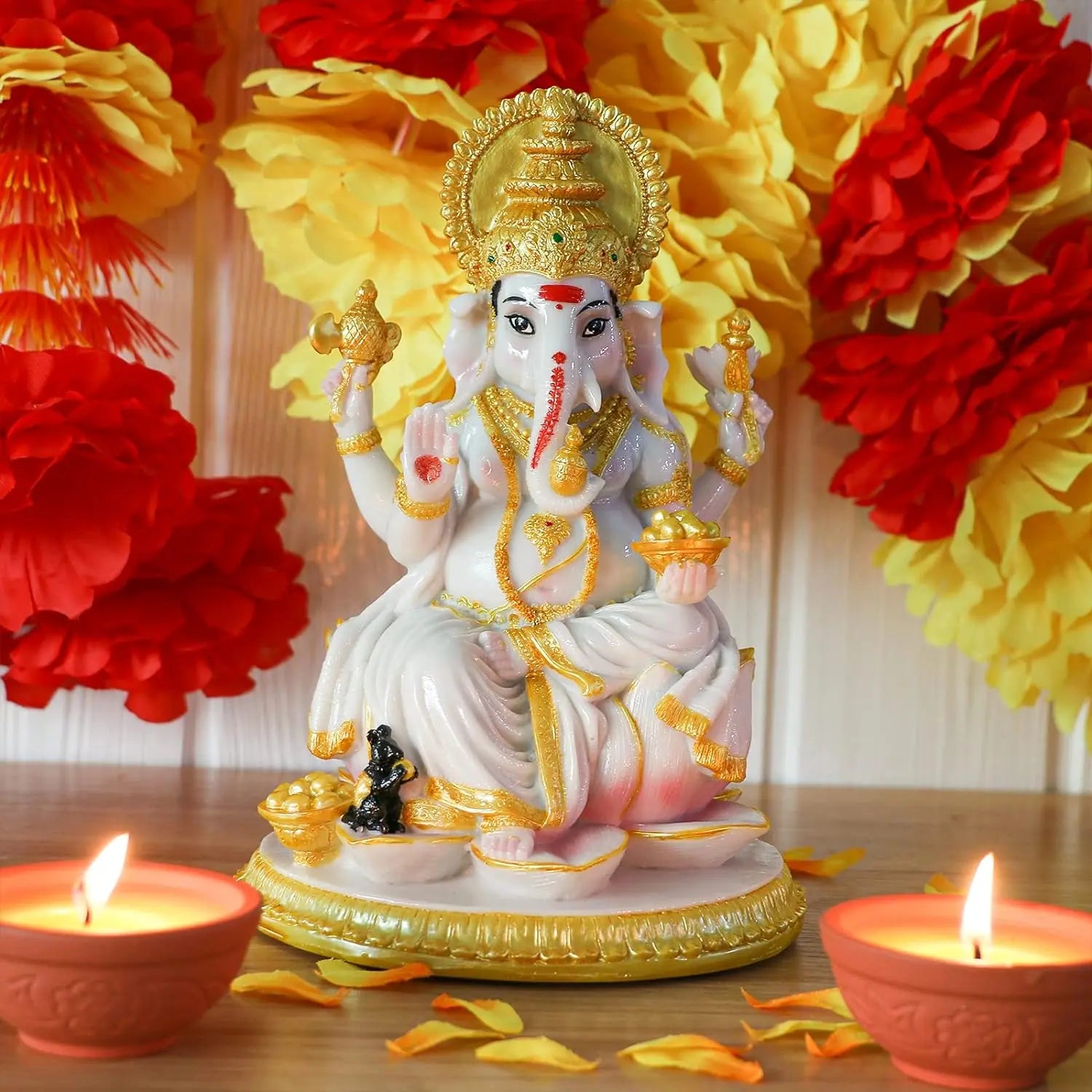Alikiki Hindu God Ganesh Chaturthi Figurine - 8.4”H Indian Idol Ganesha Statue Ganpati Elephant Hindu God Pooja Item Diwali Home Office Meditation Room Temple Mandir Altar Shrine Puja Decor