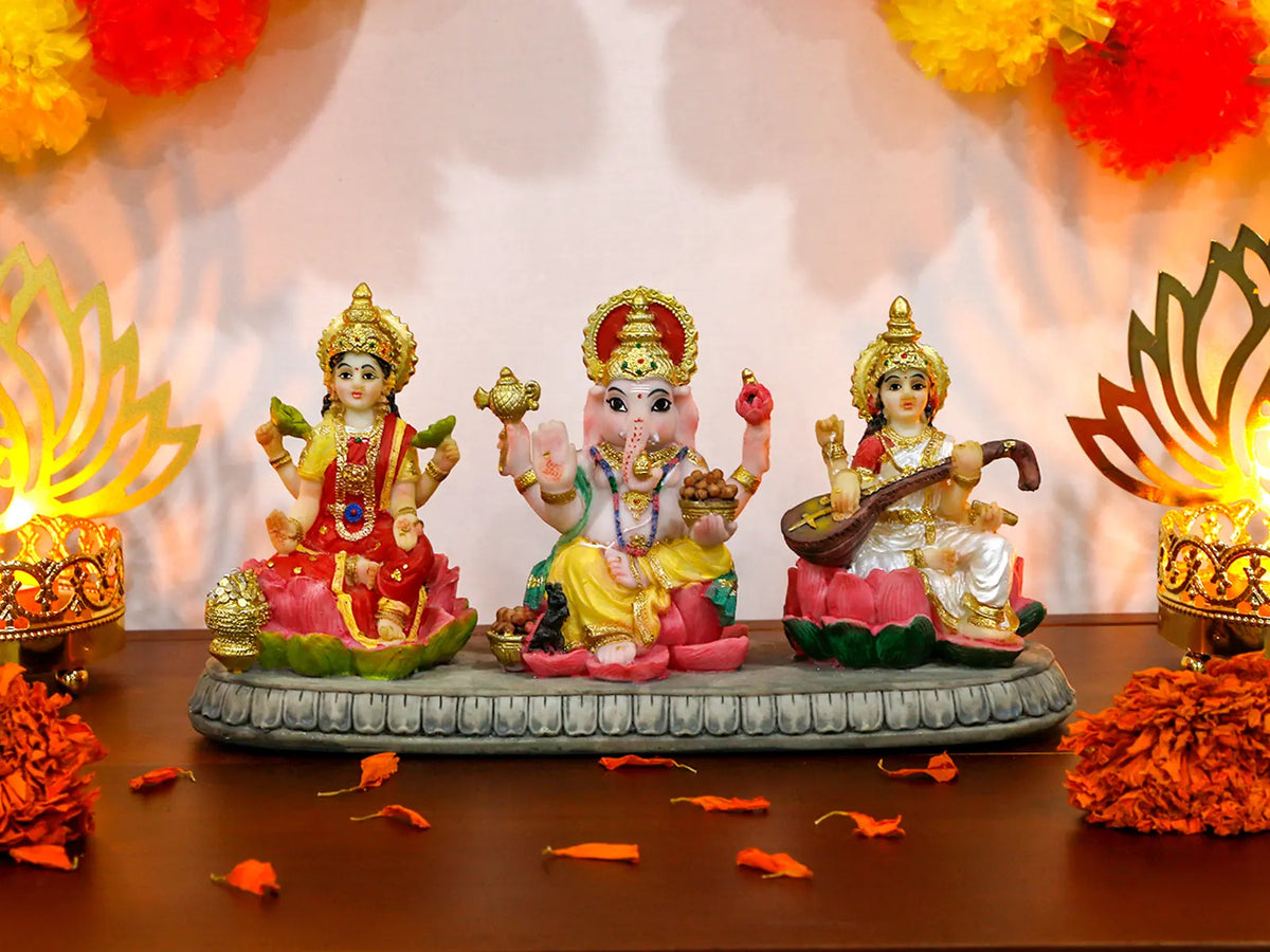 Alikiki India Laxmi Ganesh Saraswati Statue - 3.9” Hindu Idol Figurine for Diwali Gifts and Home/Office Decoration