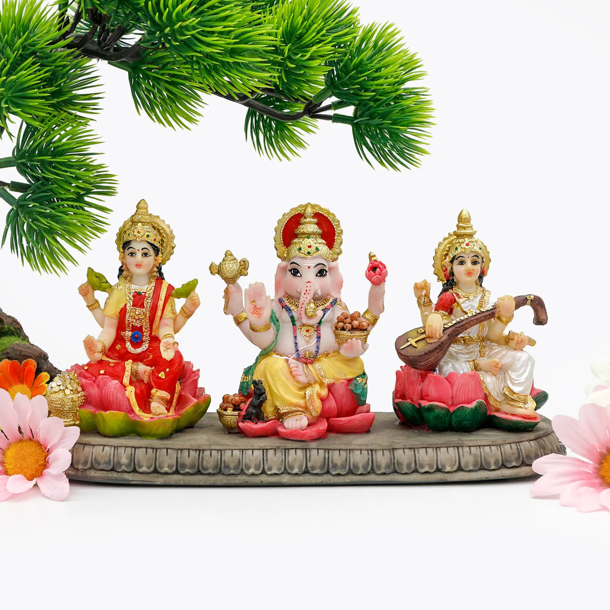 Alikiki India Laxmi Ganesh Saraswati Statue - 3.9” Hindu Idol Figurine for Diwali Gifts and Home/Office Decoration