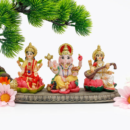 Alikiki India Laxmi Ganesh Saraswati Statue - 3.9” Hindu Idol Figurine for Diwali Gifts and Home/Office Decoration
