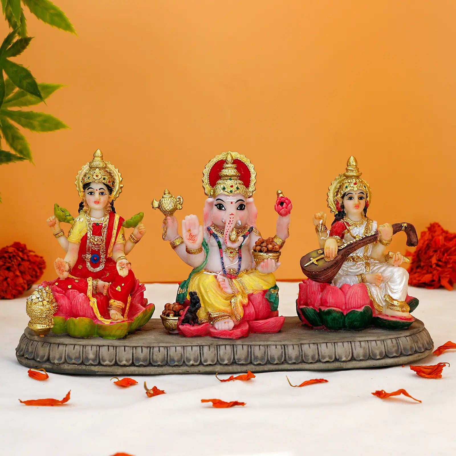 Alikiki India Laxmi Ganesh Saraswati Statue - 3.9” Hindu Idol Figurine for Diwali Gifts and Home/Office Decoration