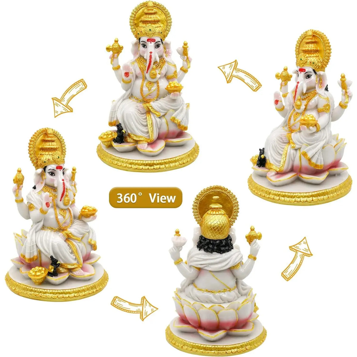 Alikiki Hindu God Ganesh Chaturthi Figurine - 8.4”H Indian Idol Ganesha Statue Ganpati Elephant Hindu God Pooja Item Diwali Home Office Meditation Room Temple Mandir Altar Shrine Puja Decor