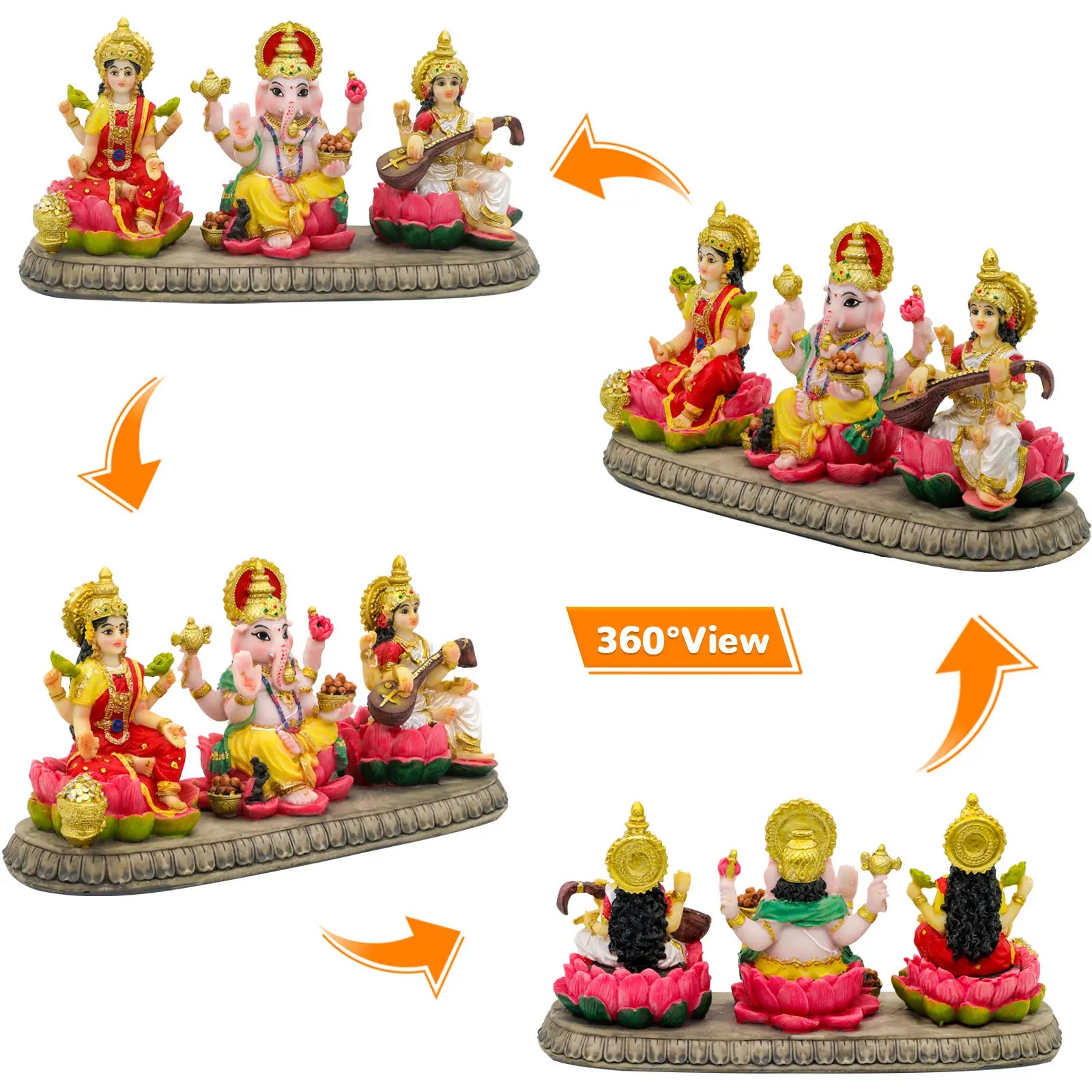 Alikiki India Laxmi Ganesh Saraswati Statue - 3.9” Hindu Idol Figurine for Diwali Gifts and Home/Office Decoration