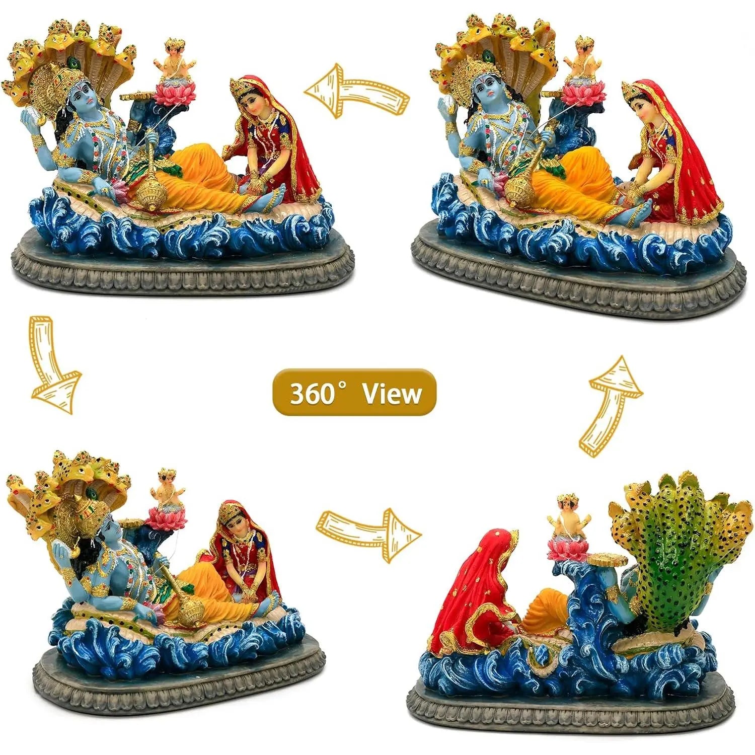 Alikiki 8.3” Lord Vishnu Statue - Mahavishnu Figurine for Spiritual Worship and Elegant Home, Office, Studio, Hotel, and Temple Decor for Diwali Puja
