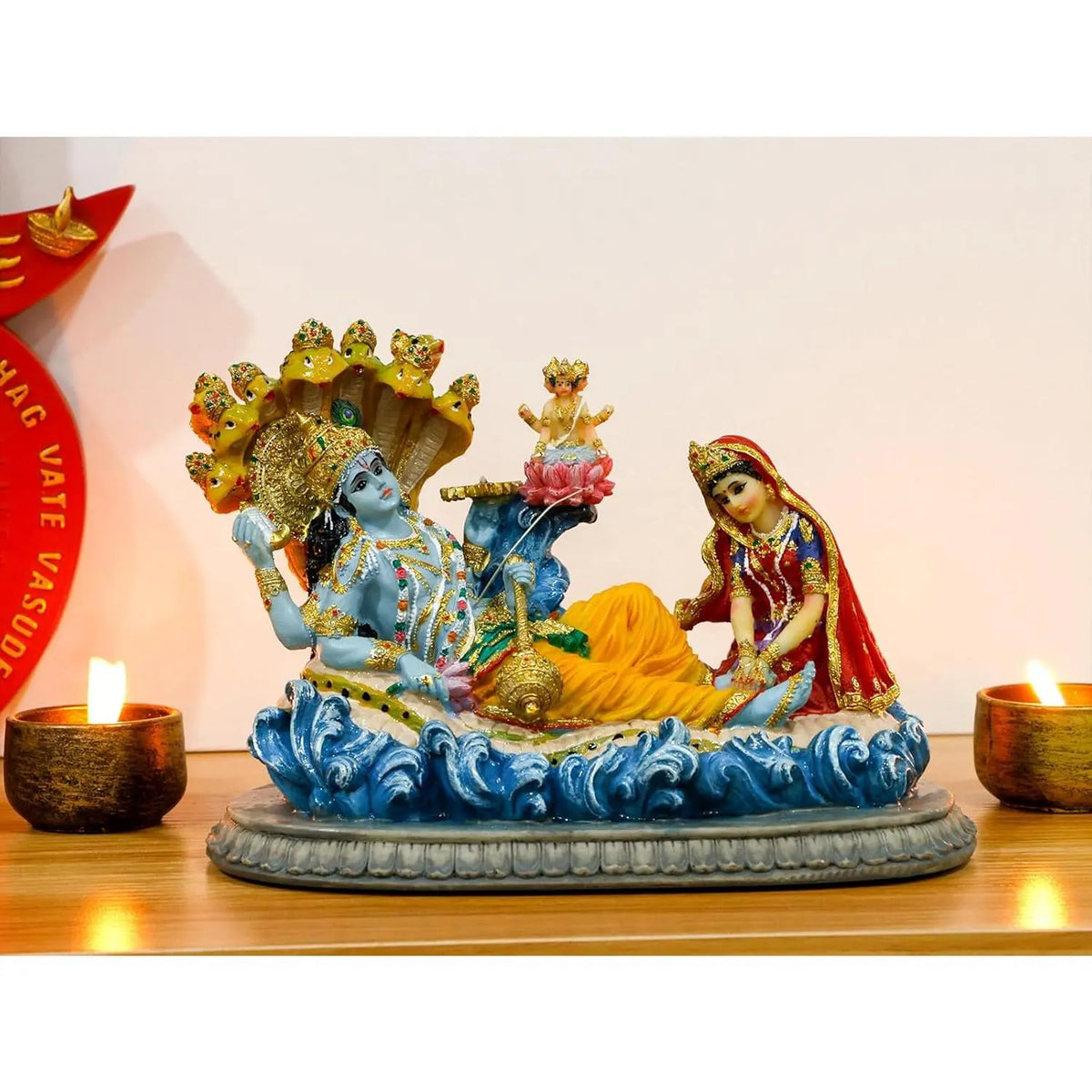 Alikiki 8.3” Lord Vishnu Statue - Mahavishnu Figurine for Spiritual Worship and Elegant Home, Office, Studio, Hotel, and Temple Decor for Diwali Puja