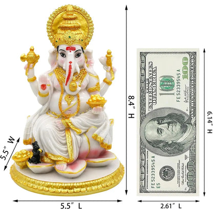 Alikiki Hindu God Ganesh Chaturthi Figurine - 8.4”H Indian Idol Ganesha Statue Ganpati Elephant Hindu God Pooja Item Diwali Home Office Meditation Room Temple Mandir Altar Shrine Puja Decor