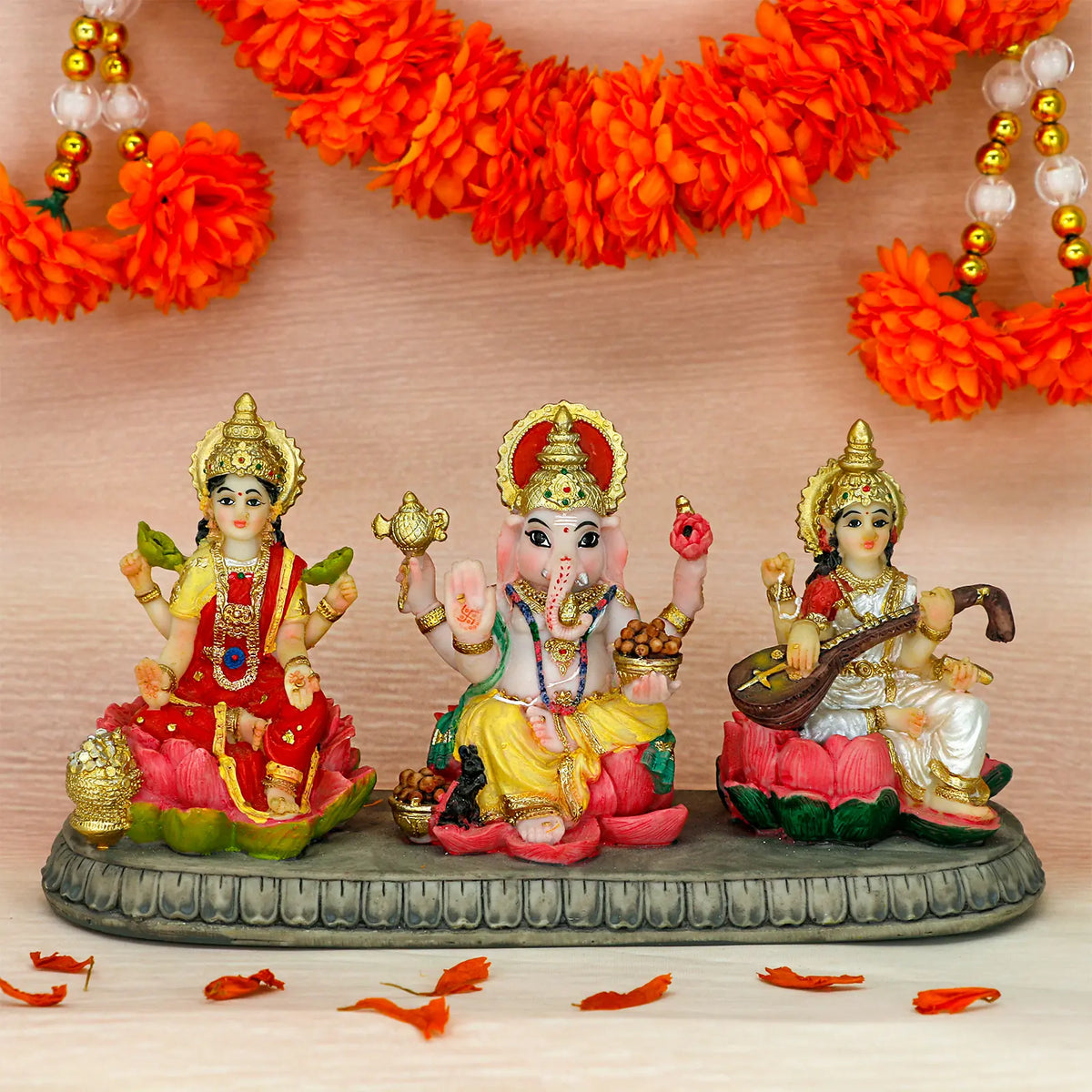 Alikiki India Laxmi Ganesh Saraswati Statue - 3.9” Hindu Idol Figurine for Diwali Gifts and Home/Office Decoration