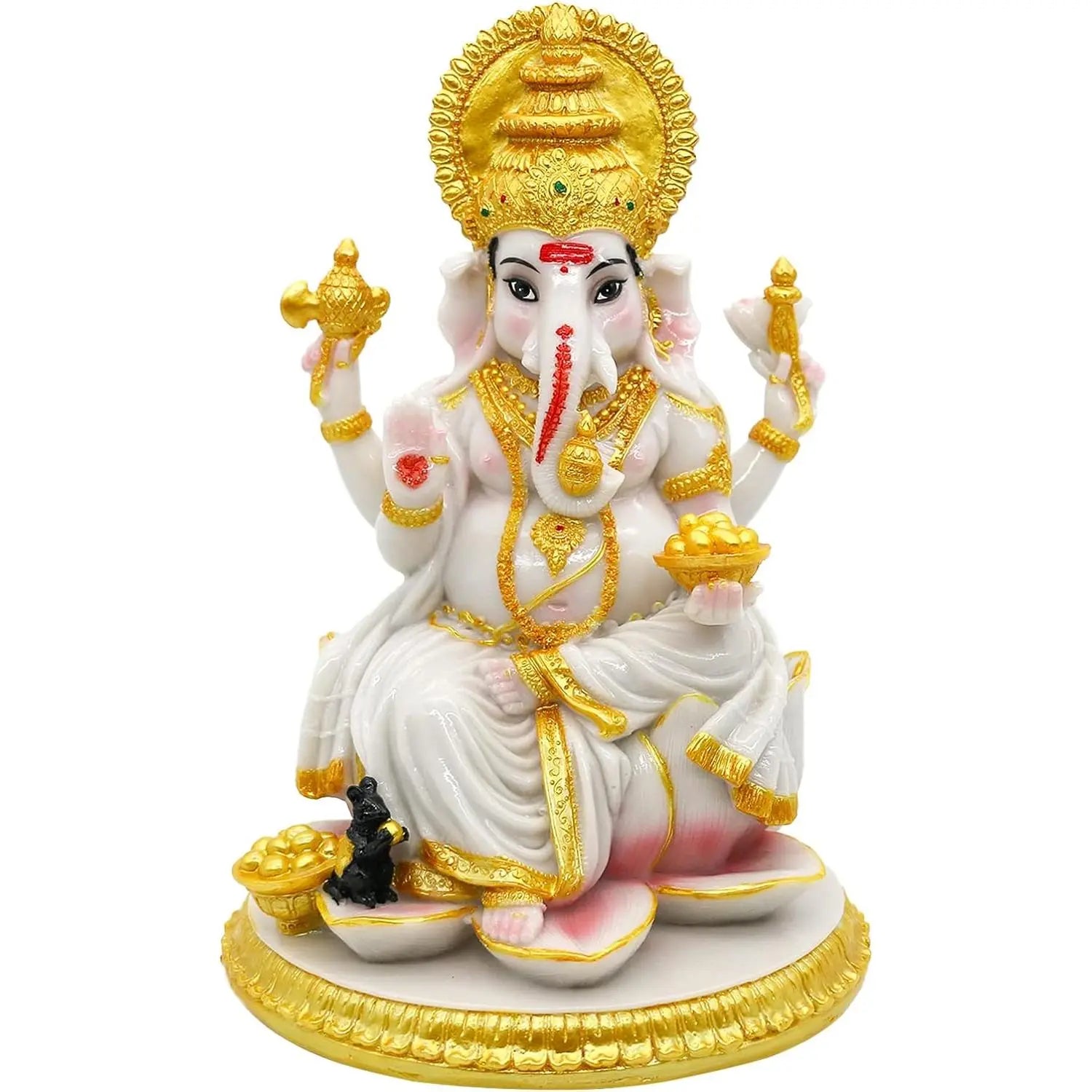 Alikiki Hindu God Ganesh Chaturthi Figurine - 8.4”H Indian Idol Ganesha Statue Ganpati Elephant Hindu God Pooja Item Diwali Home Office Meditation Room Temple Mandir Altar Shrine Puja Decor
