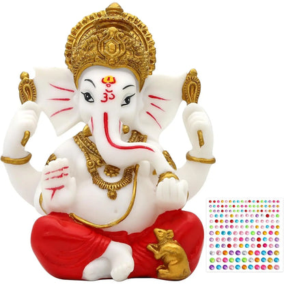 Alikiki Lord Ganesha Idol Statue - 5.6" Poly Stone Ganpati Murti for Diwali, Home Mandir, Temple Altar, and Puja Decor