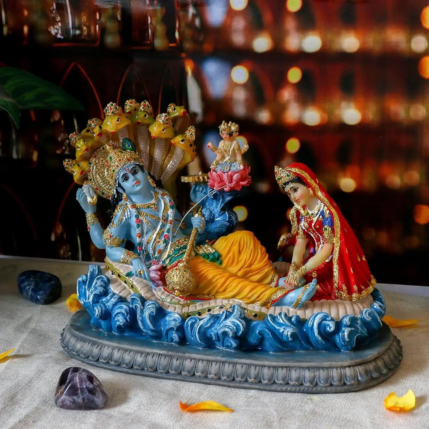 Alikiki 8.3” Lord Vishnu Statue - Mahavishnu Figurine for Spiritual Worship and Elegant Home, Office, Studio, Hotel, and Temple Decor for Diwali Puja