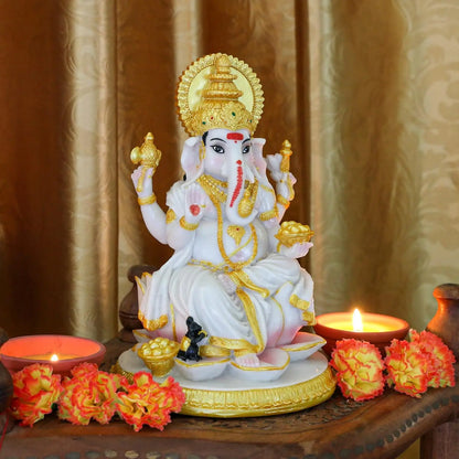 Alikiki Hindu God Ganesh Chaturthi Figurine - 8.4”H Indian Idol Ganesha Statue Ganpati Elephant Hindu God Pooja Item Diwali Home Office Meditation Room Temple Mandir Altar Shrine Puja Decor